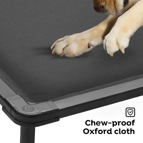 Vista 4 de Veehoo Cama elevada para perros a prueba de masticaciones, catre elevado duradero para mascotas con tapete impermeable relleno de algodón de Gris