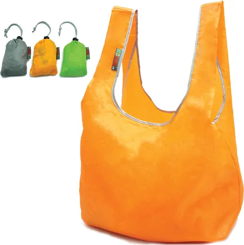 Vista 4 de Paquete de 3 bolsas plegables de nailon Ripstop súper fuertes y reutilizables con bolsa incorporada
