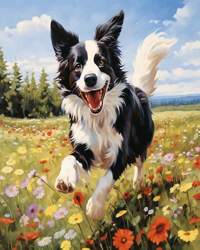 Vista 10 de ZMHZMY Pintura por números para adultos, Border Collie corriendo sobre hierba, pintura digital por números, kits en lienzo, arte de pared, paisaje