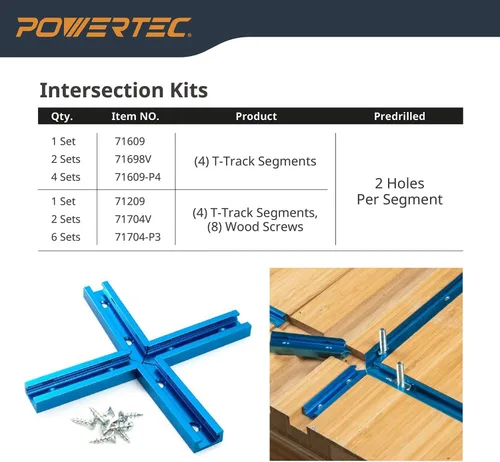 Vista 13 de POWERTEC 72080 Kit de intersección de pista en T de 3 pulgadas, 2 juegos con tornillos para madera y kit de 16 piezas de perilla de pista en T que