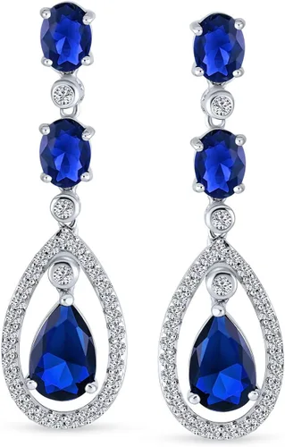 Vista 2 de Pendientes colgantes de araña de imitación para boda, estilo Art Deco, circonita cúbica AAA, doble halo, lágrima de pera grande, aretes colgantes