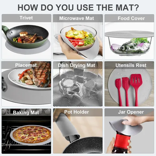 Vista 4 de LekDrok - Paquete de 2 fundas para alimentos para microondas con tapete de 10 pulgadas, tapete como soporte para tazón, cubierta para protector