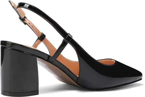 Vista 5 de MODENCOCO Zapatos de tacón medio para mujer, con hebilla de patente, puntera cuadrada, sexy, con puntera cuadrada, de 2.5 pulgadas