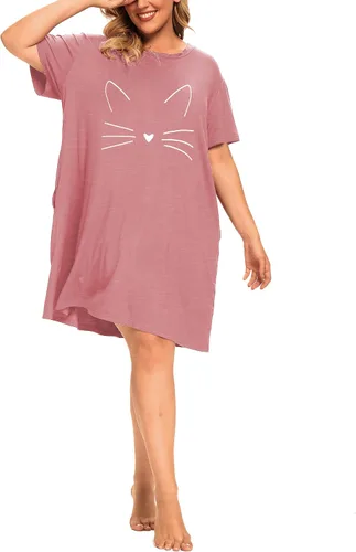 Vista 4 de Camisones de talla grande para mujer, ropa de dormir con gráficos, vestidos de noche con bolsillos
