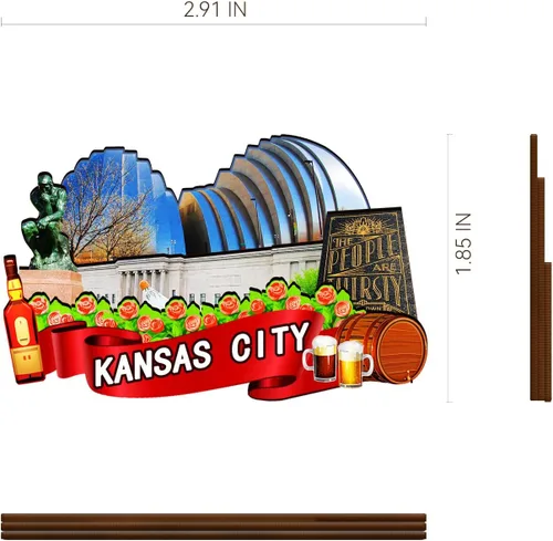 Vista 3 de Imán de madera de Kansas City de Estados Unidos, imanes 3D para nevera, recuerdos coleccionables de viaje, decoraciones hechas a mano, 2