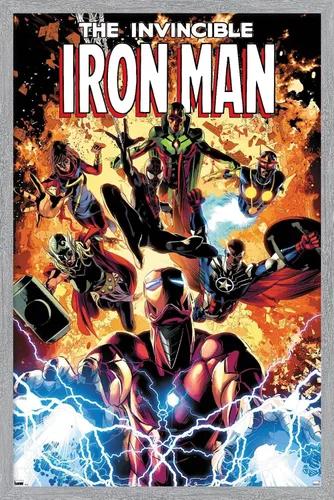 Vista 13 de Trends International Marvel Comics Iron Man - Póster de pared Invincible Iron Man #11, 22.4 pulgadas de largo x 14.7 pulgadas, versión enmarcada