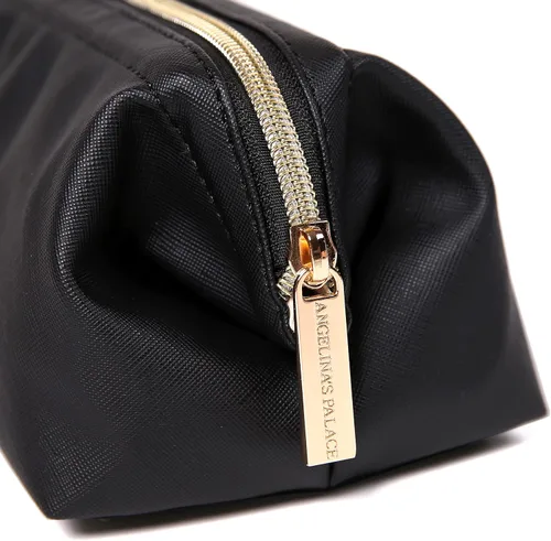 Vista 5 de Angelina's Palace Bolsa de maquillaje de viaje impermeable de cuero vegano, organizador de artículos de tocador oriental estilo retro, bolsa de Negro