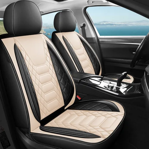 Vista 8 de FREESOO Fundas de asiento delantero de automóvil, 2 unidades, protector de cuero para asiento del conductor, compatible con bolsa de aire, ajuste