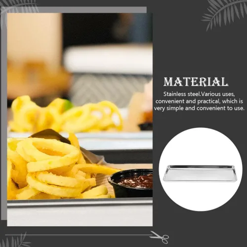 Vista 3 de Bandeja de barbacoa de acero inoxidable para servir bandeja rectangular de alimentos para hamburguesas para hornear horno de metal, platos de cena