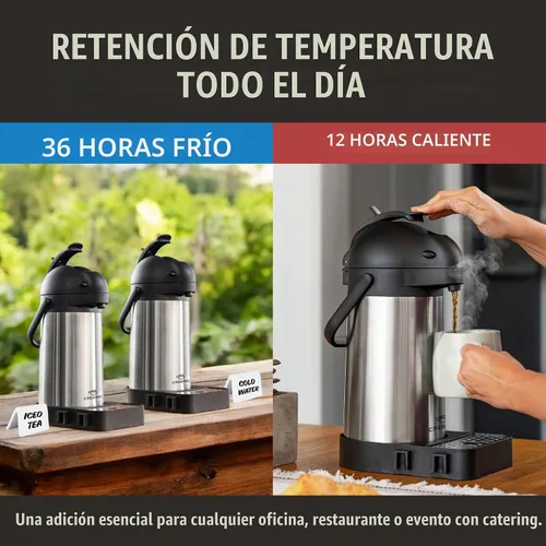 Vista 2 de Jarra de café con bomba y bandeja de goteo, 74 onzas, 2.2 L, 12 horas, jarra térmica para líquidos calientes, dispensador de agua, dispensador