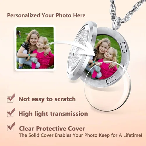 Vista 3 de Supcare - Collar con medallón que sostiene imágenes grabadas con foto, regalo personalizado para hombres y mujeres (con caja de regalo de joyería)