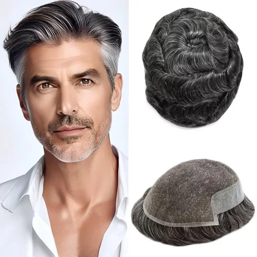 Vista 31 de FACE MIRACLE - Tupé de encaje frontal francés para hombres, postizos, sistemas de reemplazo de cabello humano con PU para hombre, prótesis