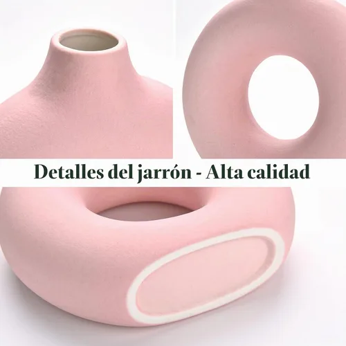 Vista 3 de Jarrón de dona Jarrón circular hueco Jarrón moderno de cerámica mate para entrada, sala de estar, dormitorio, mesa de comedor, centro de mesa