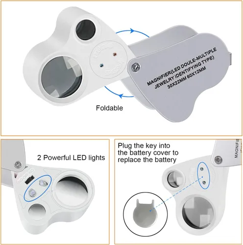 Vista 5 de JARLINK Paquete de 2 lupas LED plegables de 30 x 60 X Blanco