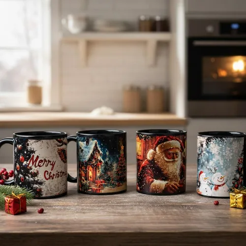 Vista 5 de Kmiles Taza con cambio de calor de árbol de Navidad y muñeco de nieve, taza mágica que cambia de color para café/té, 12 onzas, azul/rojo/blanco