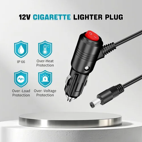 Vista 2 de Enchufe de encendedor de cigarrillos de 12 V con encendido y apagado, conector adaptador de enchufe macho resistente de 12 voltios de 15 A, 6 pies