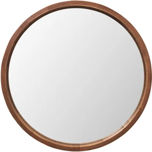 Vista 2 de LYYYXGYP Espejo redondo de madera de 24 pulgadas, espejo de pared de granja con marco de madera, espejo circular marrón para baño Espejo de baño