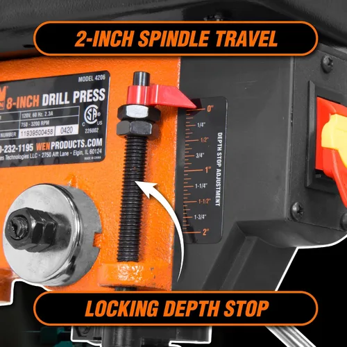 Vista 3 de WEN Prensa de taladro de mesa de hierro fundido de 5 velocidades de 2.3 amperios y 8 pulgadas (4206T)