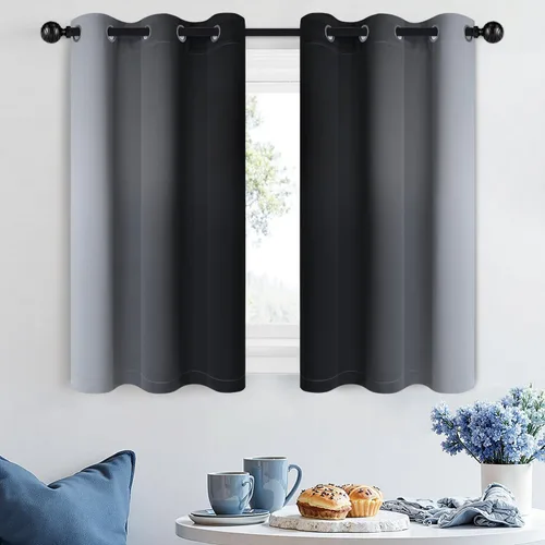 Vista 2 de SimpleHome Cortinas degradadas degradadas para oscurecer la habitación de 36 pulgadas de largo para dormitorio, con ojales y bloqueo de luz Negro