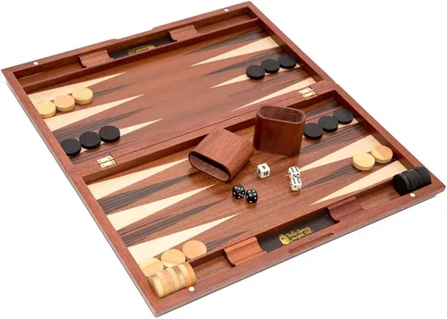 Vista 2 de Gramercy Park Deluxe - Juego de backgammon de madera de nogal de 19 3/4