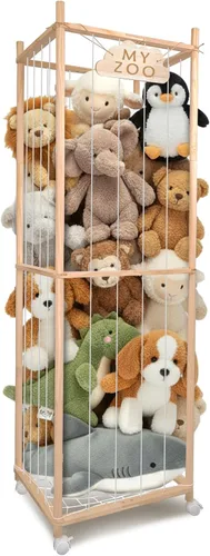 Vista 10 de Almacenamiento de animales de peluche, tubo de metal extra grande organizador de almacenamiento de juguetes con ruedas de freno, soporte