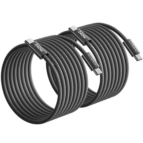 Vista 15 de LISEN - Cable corto USB C a USB C de 240 W (1.5 pies+1 5 pies) 2-Pack, Black USBC Cable for iPhone 17/16/15 Pro Max, iPad Pro/Air, MacBook