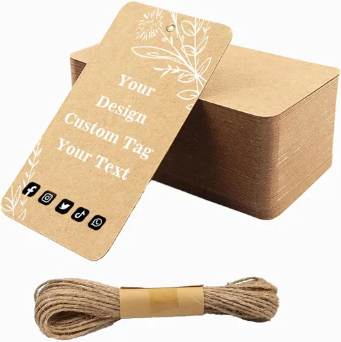 Vista 8 de 500 etiquetas de regalo personalizadas con cuerda, etiquetas de papel kraft, envoltura de regalo para artes y manualidades, bodas, Acción
