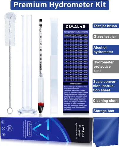 Vista 3 de CIMALAB Kit de medidor de alcohol hidrómetro, hidrómetro de alcohol 0-200 a prueba y Tralle con tarro de prueba de hidrómetro, probador de alcohol a