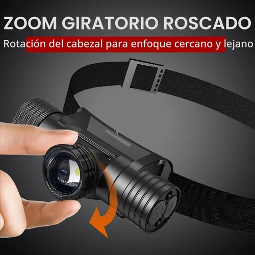 Vista 5 de Linterna frontal recargable, linternas frontales súper brillantes y con zoom, IPX6 resistente al agua, linterna frontal LED recargable con 6 modos