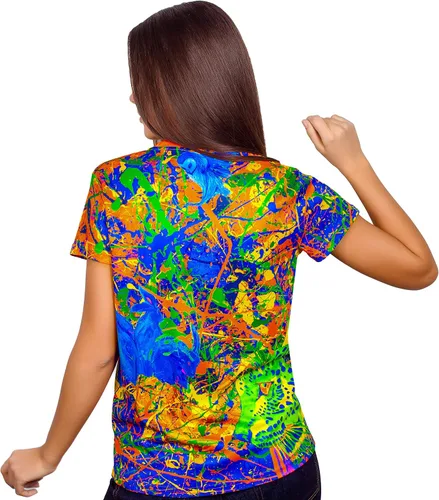 Vista 5 de aofmoka Ultravioleta fluorescente hecho a mano arte neón luz negra reactiva impresión mujer camiseta