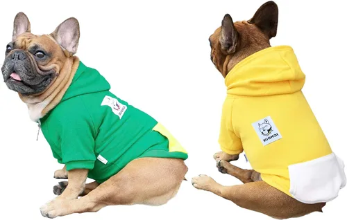 Vista 35 de 2pcs French Bulldog Pug Zipper Hoodies Clothes Black Grey - Medium Zipped Sweatshirts Cold Winter Coats Sweaters for Frenchie Boston Terrier Puppy