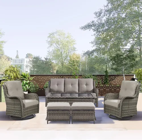 Vista 24 de Rilyson Sofá de mimbre para patio al aire libre, capacidad de peso de 900 libras, sofá grande de mimbre de 3 plazas con cojines de asiento de 4