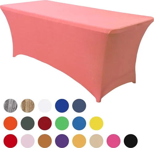 Vista 70 de Obstal Funda de mesa de elastano elástica de 4 pies para mesas plegables estándar, paquete de 2 manteles rectangulares universales ajustables
