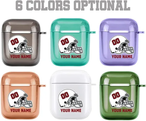 Vista 3 de Funda de casco de fútbol con nombre y número para Apple AirPods de 2ª y 1ª generación, regalo personalizado para fanáticos de los deportes de Arizona
