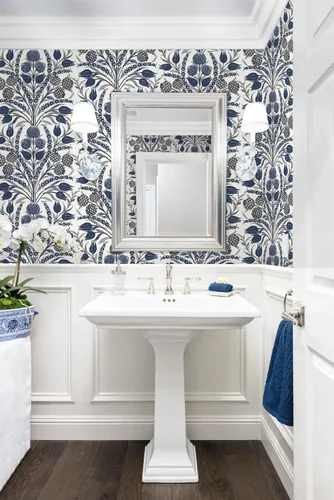 Vista 6 de CiCiwind Papel tapiz de despegar y pegar, color azul y blanco, papel de pared floral, bohemio, autoadhesivo, apto para inquilinos, papel de contacto