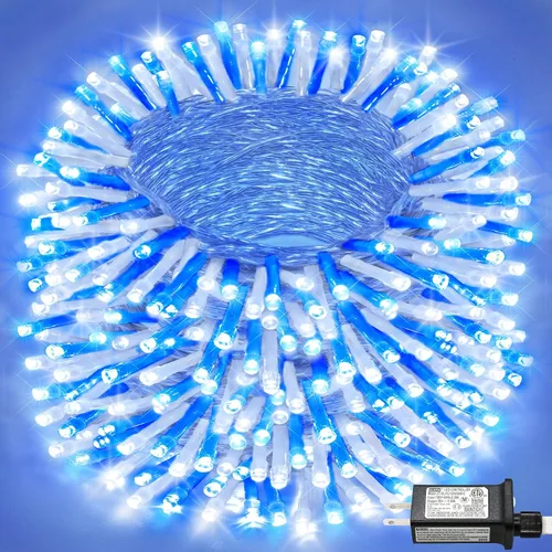 Vista 10 de Tira de 200 luces LED de 66 pies para exteriores, luces de Navidad conectables para interiores, cable transparente, impermeable, 8 modos de luces