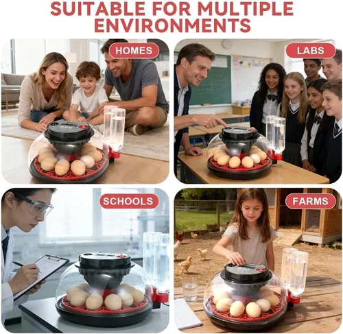 Vista 8 de ZEMIRO CHARGE Incubadora de 12 huevos con giro automático, control de humedad, vela LED para huevos, y adición automática de agua, para incubar