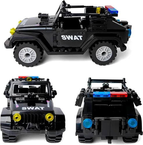 Vista 2 de Toysvill SWAT - Juego de bloques de construcción de policía militar SUV + minifiguras de soldados (12 piezas) con armas y accesorios de regalo