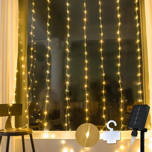 Vista 15 de suddus Luces de Cortina para Dormitorio, 90 Luces LED de Cadena Colgantes para Exteriores, Luces de Cortina de Hadas para Interiores para Navidad