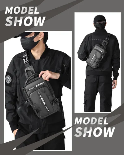 Vista 24 de Mochila cruzada pequeña negra para hombre y mujer, H-Negro, S, Moda