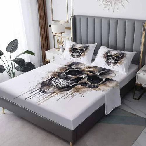 Vista 10 de Divertidas sábanas de esqueleto tamaño individual, sábanas de microfibra suave con bolsillo profundo, sábanas y fundas de almohada estampadas sin