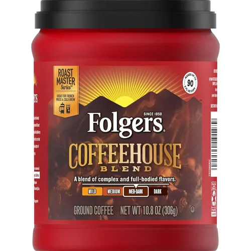 Vista 28 de Café molido Folgers Coffeehouse Blend, tostado medio-oscuro, 9.6 onzas