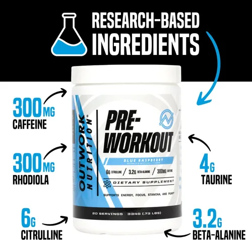 Vista 3 de Outwork Nutrition Preentrenamiento para hombres y mujeres - Nootropic Pre entrenamiento sin creatina, polvo de pre-entrenamiento con taurina