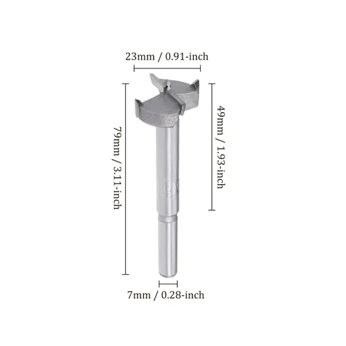 Vista 3 de Forstner Broca - Broca de carburo de tungsteno de 0.98 pulgadas para muebles de madera, bisagra, carpintería, vástago redondo, gris