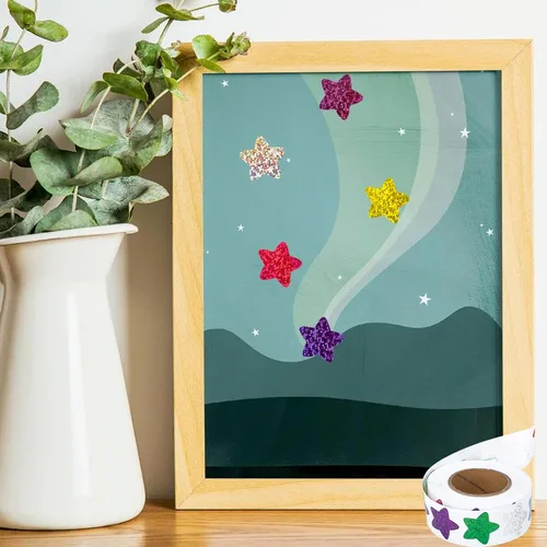 Vista 7 de Anwyll Calcomanías de estrellas – 500 calcomanías de 1 pulgada con purpurina colorida en forma de estrella para recompensa, aula, autoadhesivas