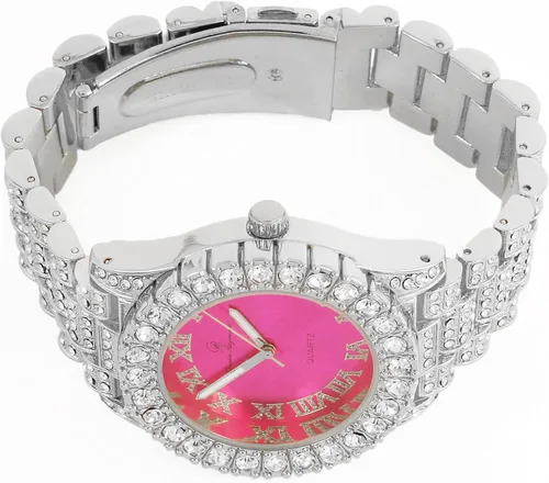 Vista 5 de Reloj de mujer con bisel grande de rocas, esfera de color con números romanos, totalmente cubierto en cristales - ST10327LA