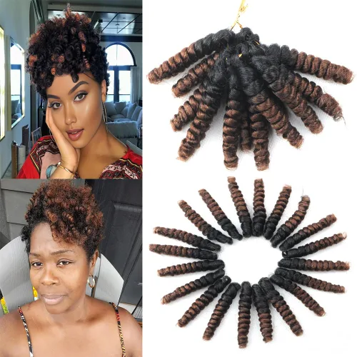 Vista 38 de Saniay - 3 paquetes de trenzas de ganchillo cortas trenzadas de ganchillo con espiral, rizos con espiral jamaicana, 20 mechones por paquete