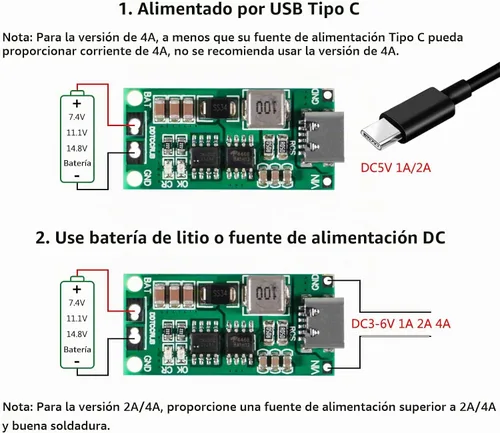 Vista 4 de 2PCS Tipo-C USB 2S 2A Boost Convertidor 8.4V 12.6V 16.8V Step-Up Power Module LiPo Polímero LiPo Batería de Litio Placa de Protección de Carga