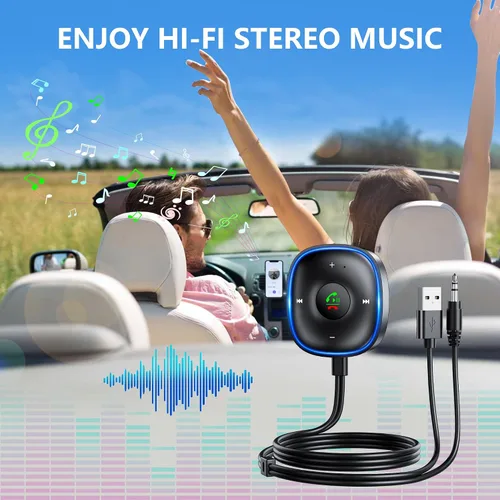 Vista 7 de Adaptador auxiliar Bluetooth 5.3 para automóvil, receptor Bluetooth SONRU para automóvil [conexión dual y cancelación de ruido de micrófono]