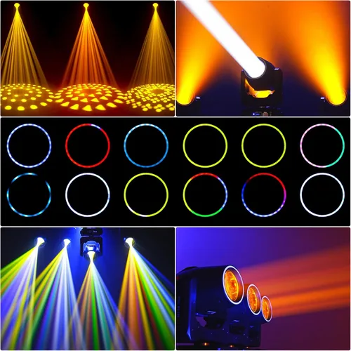 Vista 5 de 350W 7R Luz de haz con cabeza móvil y tira LED RGB, control DMX512, sonido activado, efecto de prisma, niebla, arcoíris, 48 prismas y 14 gobos, 14